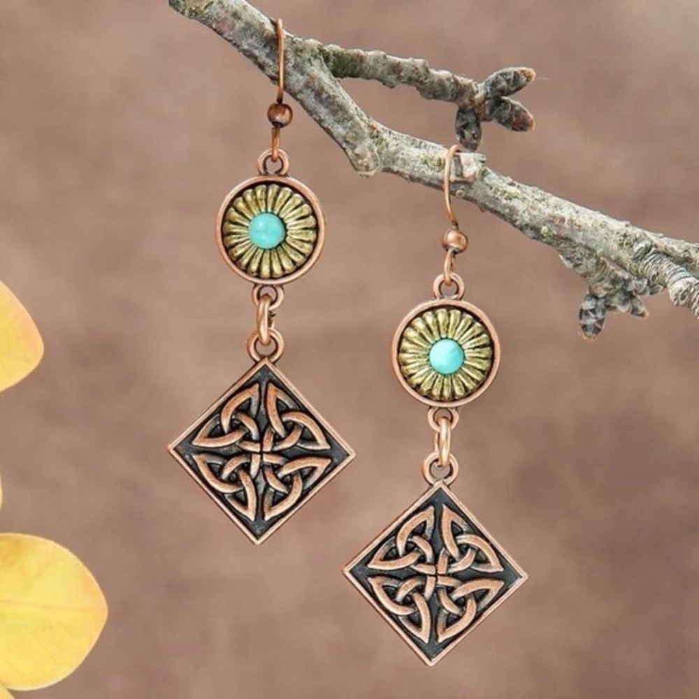 Southwest Style Turquoise Boho Diamond Earrings